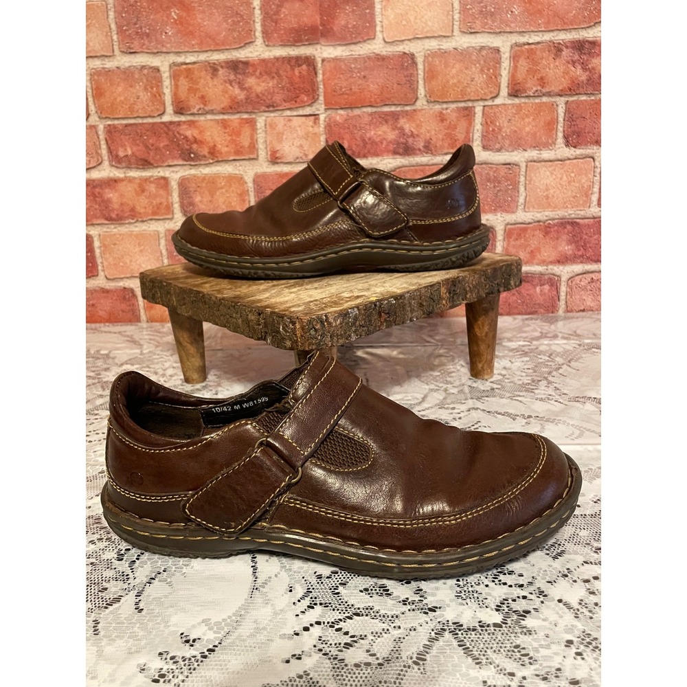 Born Mens Brown Leather Slip On Loafers Hook Loop Strap Shoes W81599 Sz 10/42 M
